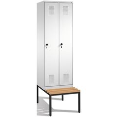 EVOLO Garderobenschrank, mit Sitzbank, 2 Abteile, Abteilbreite 300 mm, lichtgrau
