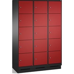 EVOLO Fächerschrank, mit Sockel, 3 Abteile, je 5 Fächer, Abteilbreite 400 mm, sc