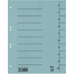 Trennblatt, Karton (RC), 250 g/m², 1-10, A4, blau