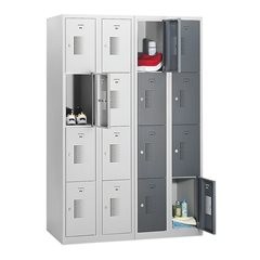 4er-Schließfachschrank Amsterdam, 2 Abteile, lichtgrau / basaltgrau, B 800 mm, 8 Fächer, Zylindersch