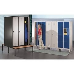 EVOLO Garderobenschrank, mit untergebauter Sitzbank, 4 Abteile, Abteilbreite 300