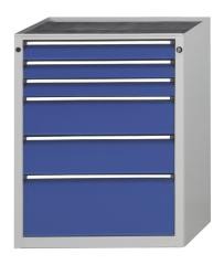 Schubladenschrank ohne Platte, Breite 760 mm, 6 Schubladen, Front enzianblau.