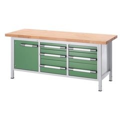 Höhenverstellbare Werkbank, Gestellbauweise, 6 Schubladen, 1 Flügeltür, Breite 2000 mm, anthrazit /