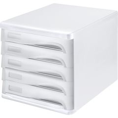 Schubladenbox, Gehäusefarbe Weiß, VE 4 Stk, Schubladenfarbe Lichtgrau.
