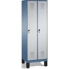 EVOLO Garderobenschrank, mit Füßen, 2 Abteile, Abteilbreite 300 mm, fernblau / w