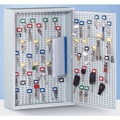 Schlüsselschrank, lichtgrau RAL 7035, HxBxT 450 x 300 x 130 mm, für 60 Haken.