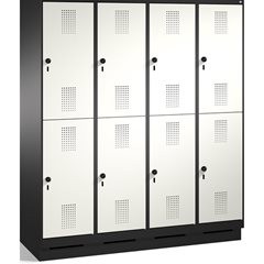 EVOLO Garderobenschrank, doppelstöckig, mit Sockel, 4 Abteile, je 2 Fächer, Abte
