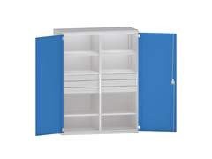 Schwerlastschrank JUMBO aus Stahlblech, 6 Fachböden, 6 Schubladen 120 mm hoch, lichtgrau/lichtgrau.