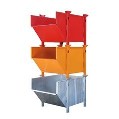 Stahlblechbehälter, Volumen 1 m³, mit klappbarer Schüttklappe, feuerrot.