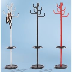 Garderobenständer, Höhe 1700 mm, Ø 450 mm, 8 Mantelhaken, rot.