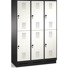 EVOLO Garderobenschrank, doppelstöckig, mit Sockel, 3 Abteile, je 2 Fächer, Abte