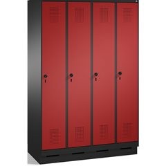 EVOLO Garderobenschrank, mit Sockel, 4 Abteile, Abteilbreite 300 mm, schwarzgrau