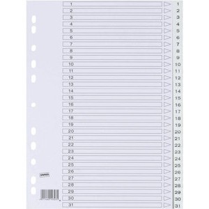 Register, PP, 0,12mm, 1-31, Euroloch., A4, 31Bl., weiß