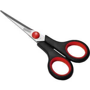 Schere Softgrip, rostfr.St., Univ.griff, Kst., schwarz/rot, L: 14cm