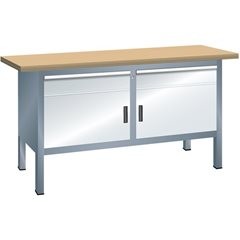 Werkbank mit Buchemassivplatte, Gestellbauweise, Breite 1500 mm, 2 Schubladen, 2