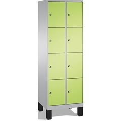EVOLO Fächerschrank, mit Füßen, 2 Abteile, je 4 Fächer, Abteilbreite 300 mm, wei