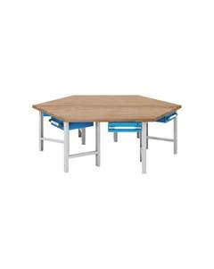 Gruppen-Werkbank, 6 Arbeitsplätze, 6 Schubladen, Höhe 790 - 1140 mm.
