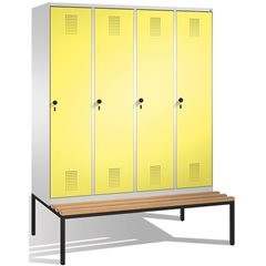 EVOLO Garderobenschrank, mit Sitzbank, 4 Abteile, Abteilbreite 400 mm, lichtgrau