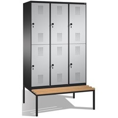 EVOLO Garderobenschrank, doppelstöckig, mit Sitzbank, 3 Abteile, je 2 Fächer, Ab