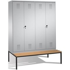 EVOLO Garderobenschrank, zueinander schlagende Türen, mit Sitzbank, 4 Abteile, A