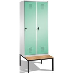 EVOLO Garderobenschrank, mit Sitzbank, 2 Abteile, Abteilbreite 400 mm, lichtgrau