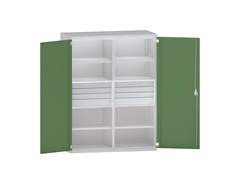 Schwerlastschrank JUMBO aus Stahlblech, 6 Fachböden, Schubladen 6 x 90 mm, 2 x 120 mm hoch, lichtgra