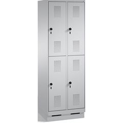EVOLO Garderobenschrank, doppelstöckig, mit Sockel, 2 Abteile, je 2 Fächer, Abte
