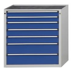 Schubladenschrank ohne Platte, Breite 910 mm, 7 Schubladen, Front enzianblau.