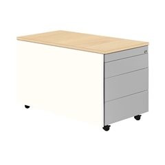 Schubladencontainer mit Rollen, HxT 529 x 800 mm, Kunststoffplatte, 3 Schubladen, reinweiß / weißalu