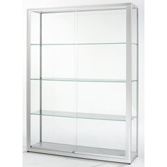 Standvitrine, Höhe 2000 mm, 2 Schiebetüren, BxT 1500 x 400 mm, silber eloxiert.