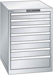 Schubladenschrank, Stahlblech, HxB 800 x 564 mm, 7 Schubladen, enzianblau.
