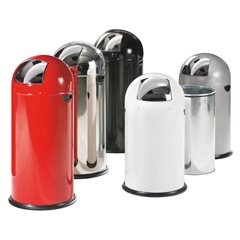 Push-Mülleimer, Stahl, selbstschließend, silber, 52 l, Höhe 890 mm.