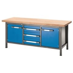 Höhenverstellbare Werkbank, Gestellbauweise, 3 Schubladen, 2 Flügeltüren, Breite 2000 mm, anthrazit
