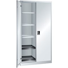 Flügeltürenschrank, HxBxT 1950 x 1000 x 580 mm, Leergehäuse mit 10 Fachböden, lichtgrau.