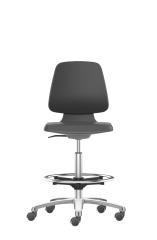 Arbeitsdrehstuhl LABSIT, Hochstuhl mit Sitz-Stopp-Rollen und Fußring, Sitz mit Stoffbezug, weiß.