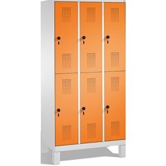 EVOLO Garderobenschrank, doppelstöckig, mit Füßen, 3 Abteile, je 2 Fächer, Abtei