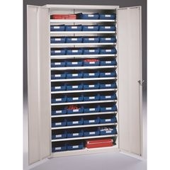 Magazinschrank, HxBxT 1970 x 1000 x 450 mm, mit Regalkästen, 44 Kästen blau.