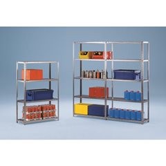 Schraubregal, Bauart leicht, doppelseitig, HxBxT 1500 x 1300 x 400 mm, verzinkt, Anbauregal.