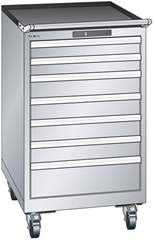 Schubladenschrank, Stahlblech, HxB 990 x 564 mm, 7 Schubladen, fahrbar, lichtgrau.