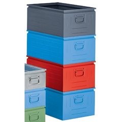 Stapelkasten aus Stahlblech, Volumen ca. 80 l, resedagrün RAL 6011.