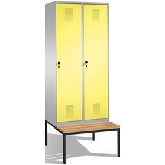 EVOLO Garderobenschrank, mit Sitzbank, 2 Abteile, Abteilbreite 400 mm, weißalumi