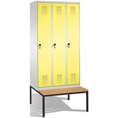 EVOLO Garderobenschrank, mit Sitzbank, 3 Abteile, Abteilbreite 300 mm, lichtgrau