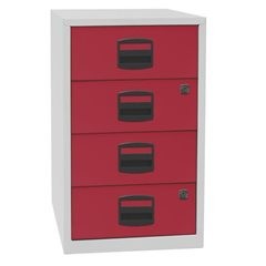 Beistellschrank PFA, 4 Universalschubladen, lichtgrau / kardinalrot.