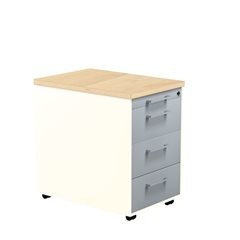 Schubladencontainer auf Rollen, HxT 579 x 600 mm, 3 Schubladen, reinweiß / alusilber / Ahorn.