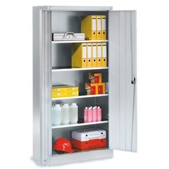Magazinschrank, HxB 1950 x 950 mm, Tiefe 500 mm, Gehäuse lichtgrau, Türen resedagrün.