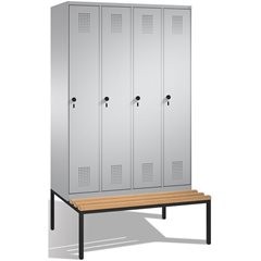 EVOLO Garderobenschrank, mit Sitzbank, 4 Abteile, Abteilbreite 300 mm, weißalumi