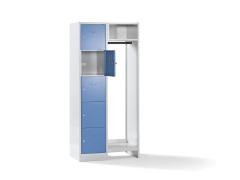 Schließfach-Garderobensystem Dresden, 5 Fächer, 1 Garderobe, B 850 mm, lichtgrau / lichtblau.