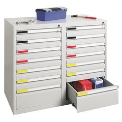 Schubladenschrank, Breite 1000 mm, 14 Schubladen, lichtgrau.