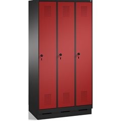 EVOLO Garderobenschrank, mit Sockel, 3 Abteile, Abteilbreite 300 mm, schwarzgrau