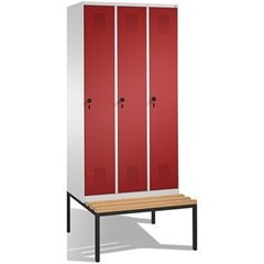 EVOLO Garderobenschrank, mit Sitzbank, 3 Abteile, Abteilbreite 300 mm, lichtgrau